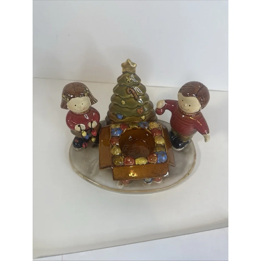 Yankee Candle Exclusive Ceramic Kids and Tree Christmas‎ Candle Holder NEW